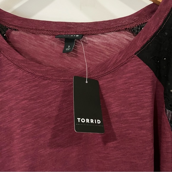 Torrid Cotton Modal Slub Crew Neck Raglan Eyelet Inset Print Mix Top Plaid - Picture 6 of 8